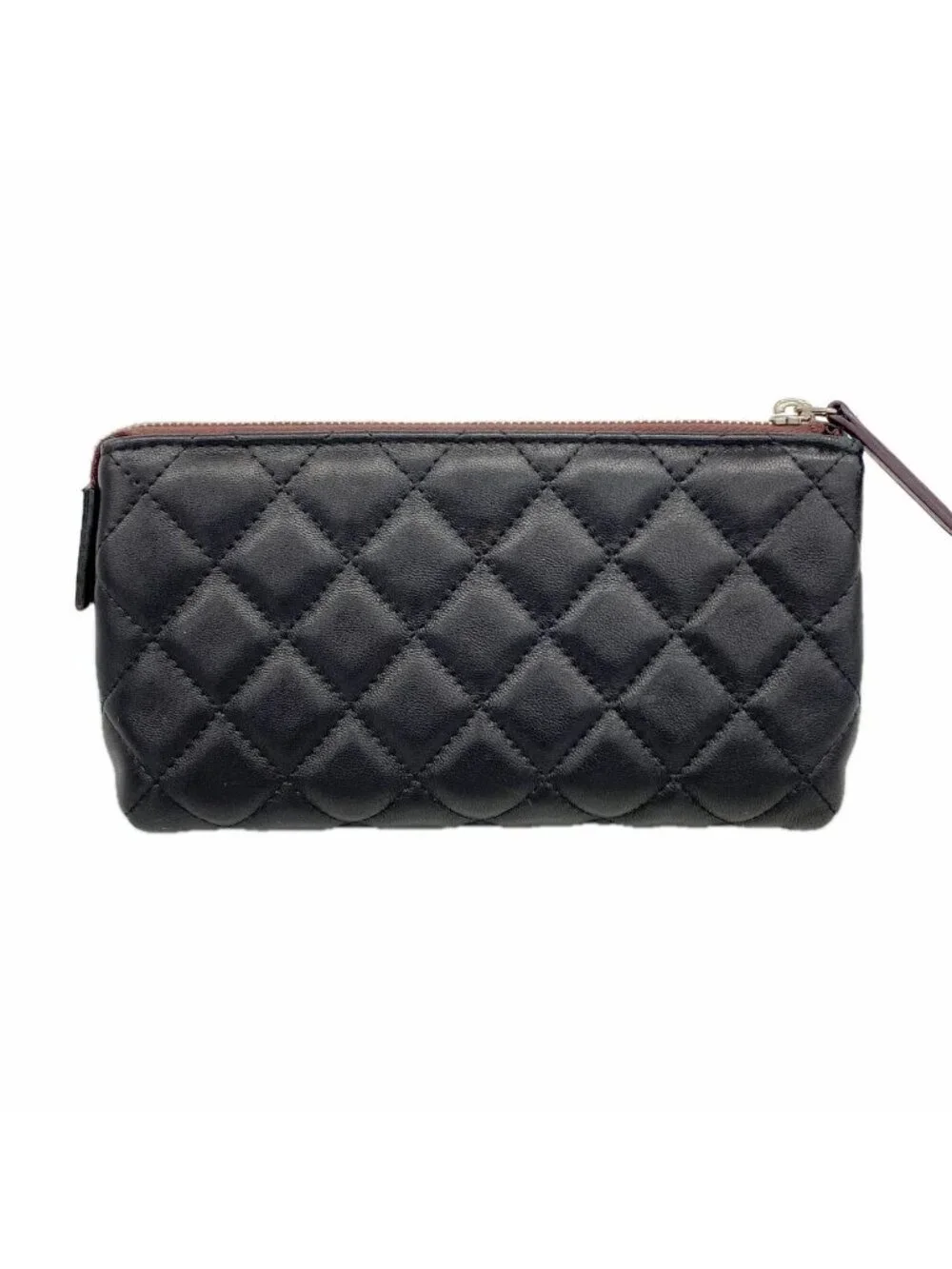 Chanel Pouch Quilted Lambskin Black Silver